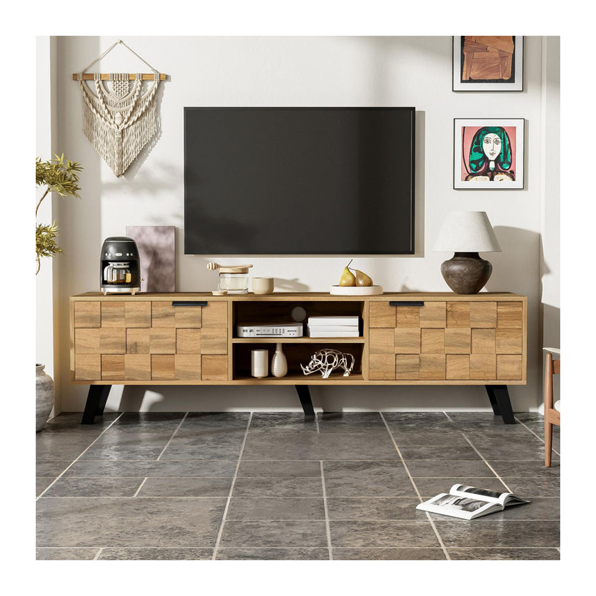 Moderner TV-Schrank von GL Store in Natur, minimalistisches Design aus Holzwerkstoff, B/T/H: 160,5 x 35,5 x 45 cm - Bild 2