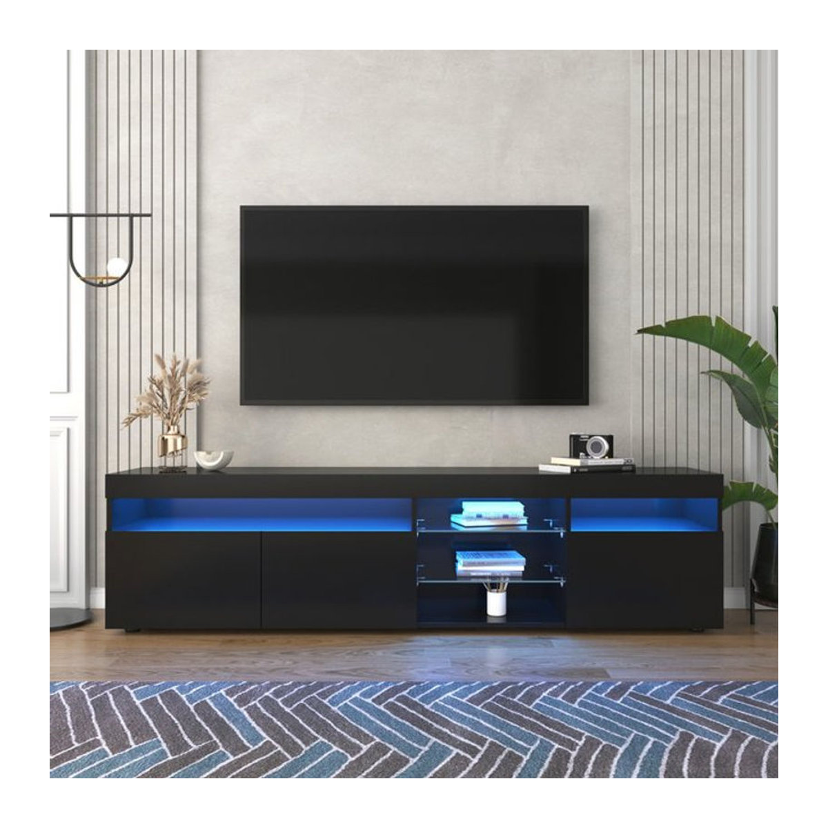 Moderner TV-Schrank von GL Store in Schwarz mit Glaselementen und Holzwerkstoff - Bild 1