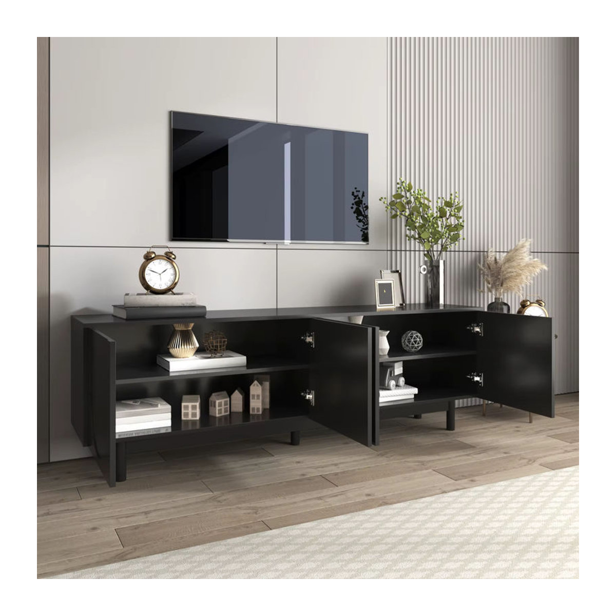 Moderner TV-Schrank von Rosahqnda in Schwarz, B/H/T: 175 x 56 x 38 cm - Bild 1