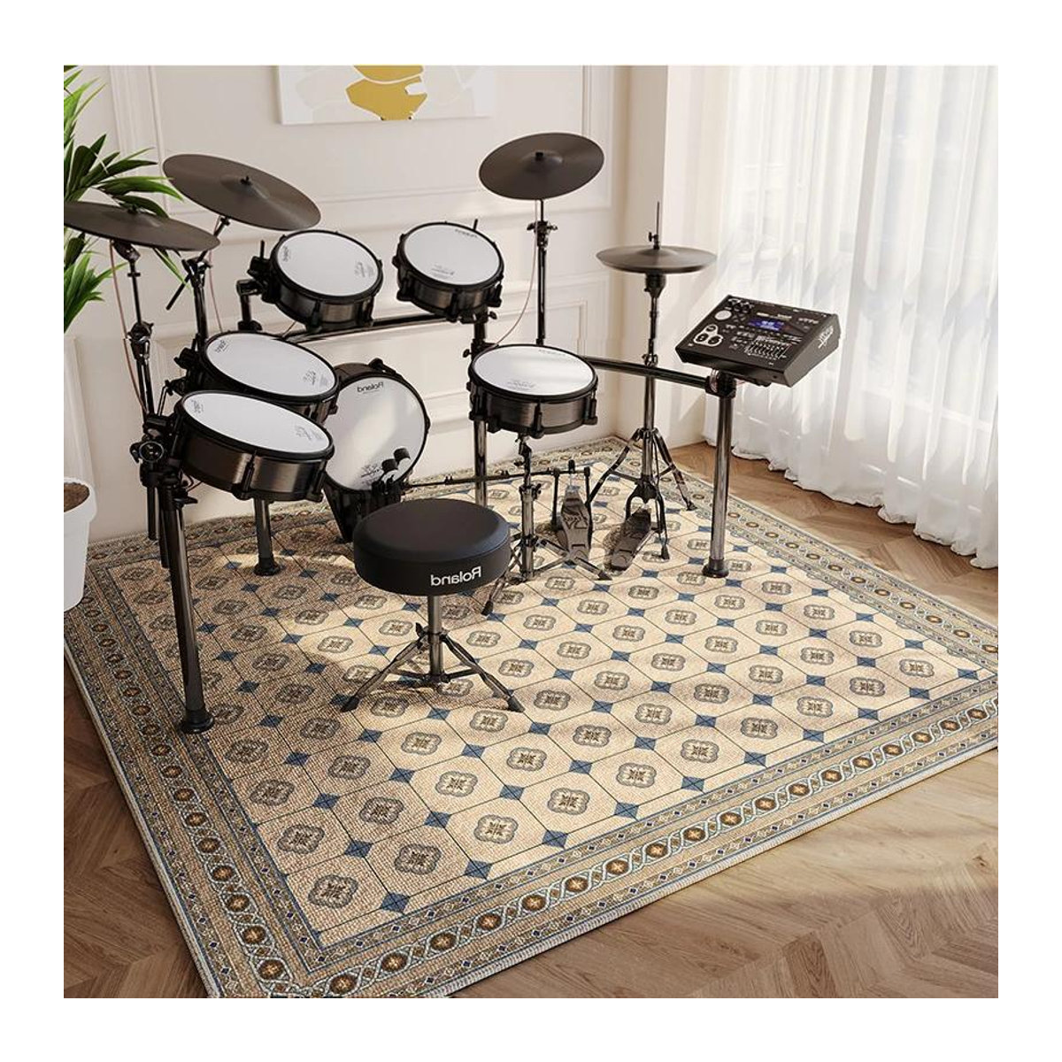 Moderner Wohnzimmerteppich Lodestar mit abstraktem Musiksymbol in Schwarz-Weiß, B/T: 60 x 40 cm - Bild 1