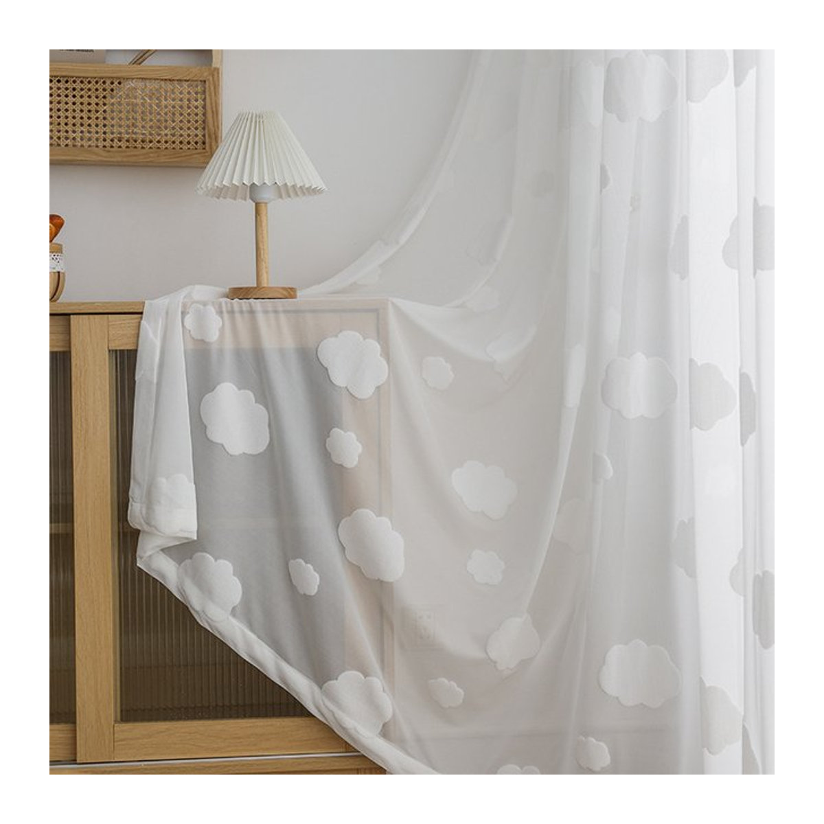 Moderner Wolken Vorhang mit dreidimensionaler Textur in Weiß für Kinderzimmer und Wohnzimmer - Bild 1