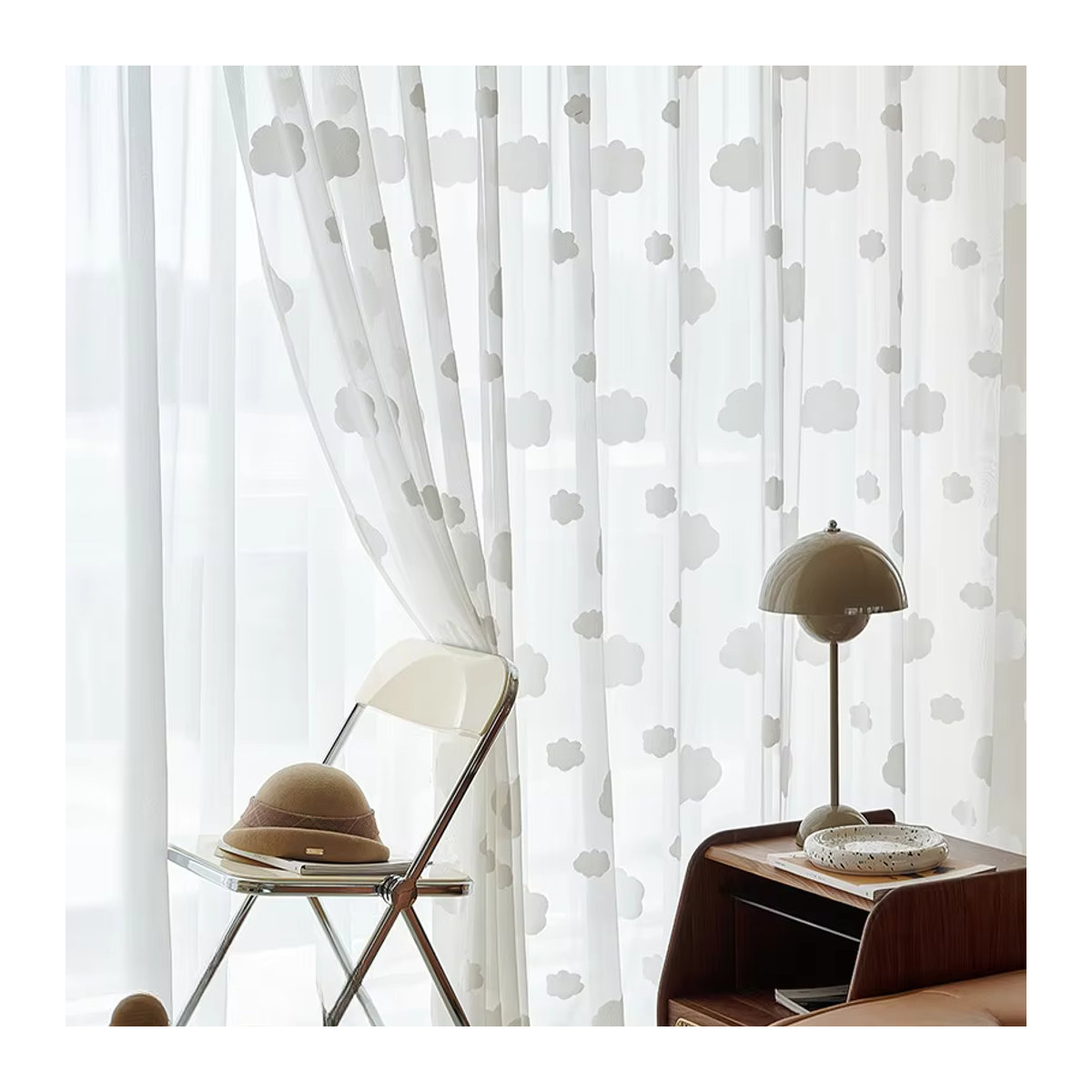 Moderner Wolken Vorhang mit dreidimensionaler Textur in Weiß für Kinderzimmer und Wohnzimmer - Bild 2