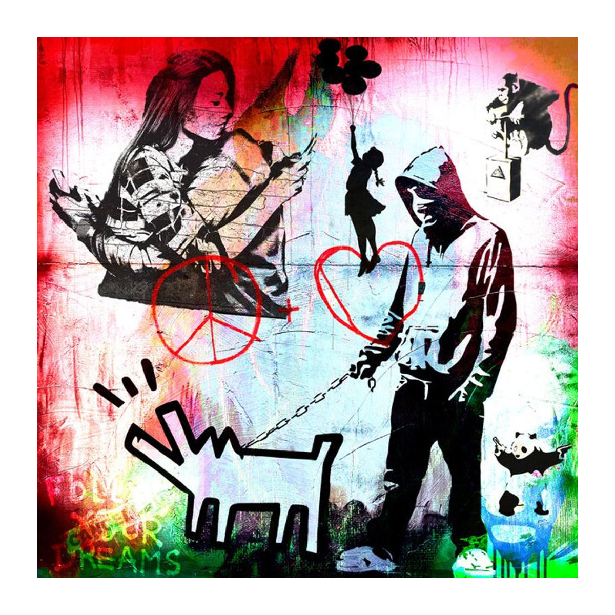 Modernes Acrylglasbild Graffiti von Queence, abstrakt und mehrfarbig, quadratisch, B: 50 cm, H: 50 cm - Bild 1