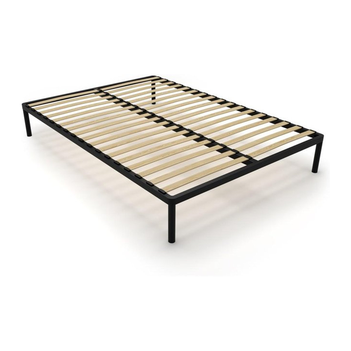 Modernes Bettgestell aus Metall in Schwarz mit Holzlatten, B/T/H: 140 x 200 x 160 cm - Bild 1