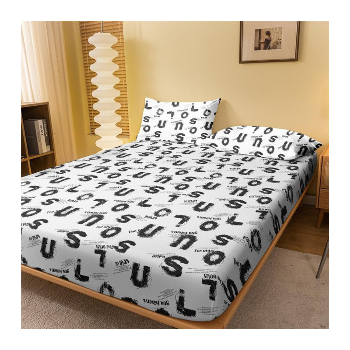 Modernes Bettwäsche Set mit geometrischem Buchstaben-Print für dein Schlafzimmer, inklusive Spannbettlaken, Farbe: Matte - Bild 1