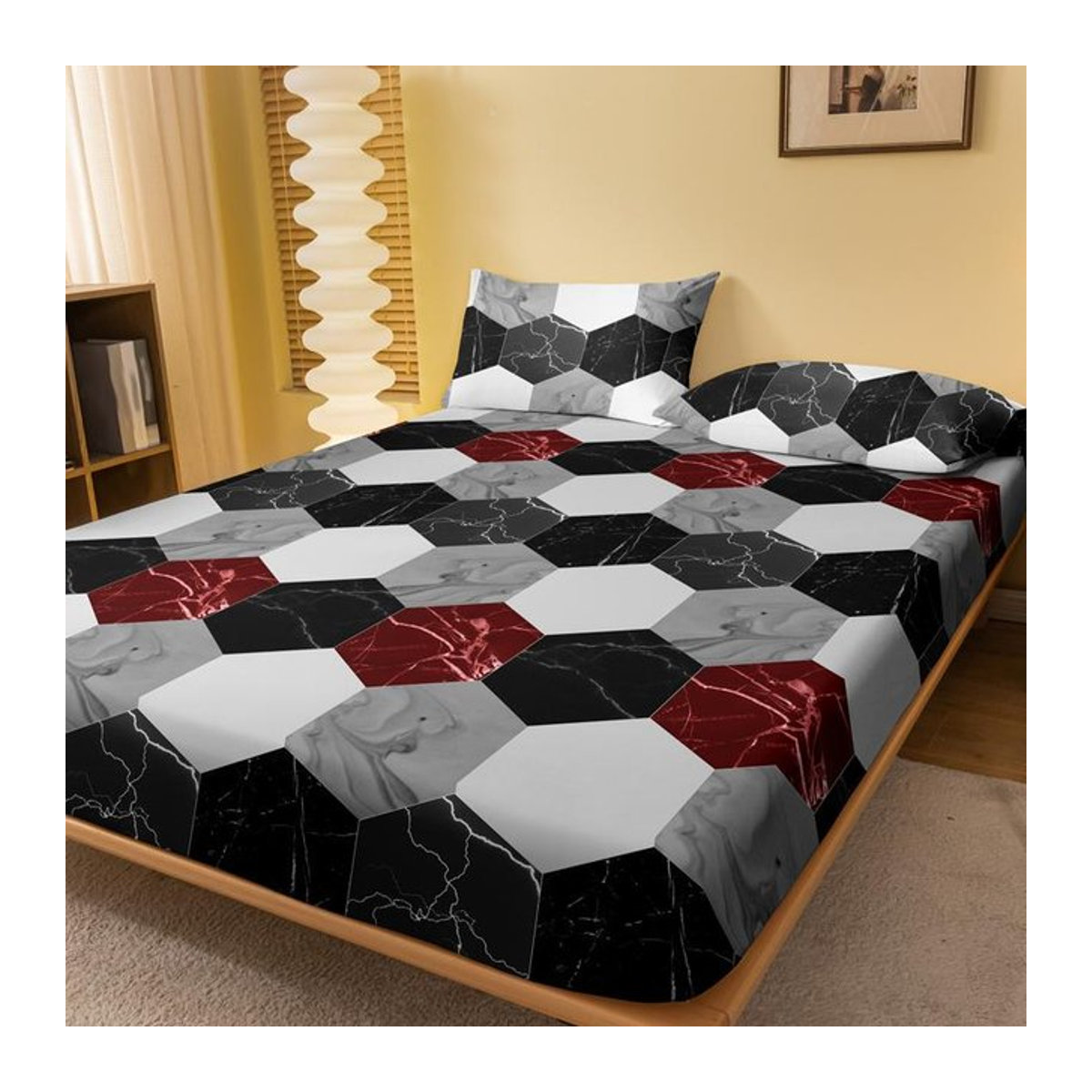 Modernes Bettwäsche-Set mit geometrischem Druck und Spannbettlaken von Your Warm Home, B/T: 132 x 71 cm - Bild 1