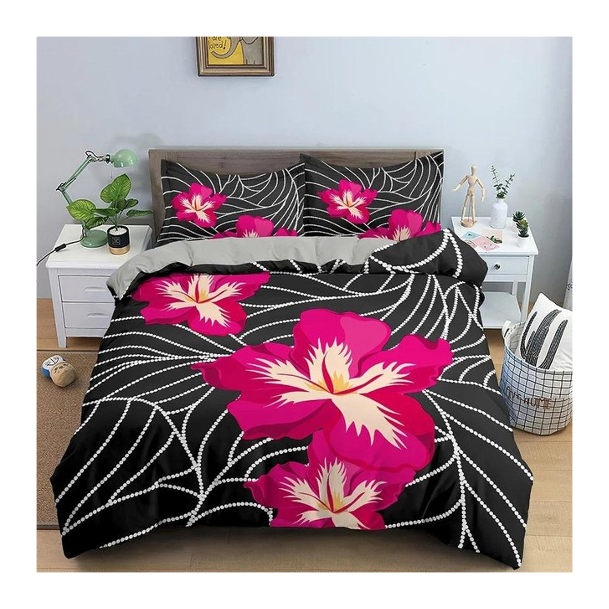 Modernes Bettwäscheset mit Blumenmuster und 3D-Design, 2-teiliges Set mit Reißverschluss, B/H: 70 x 133 cm - Bild 1