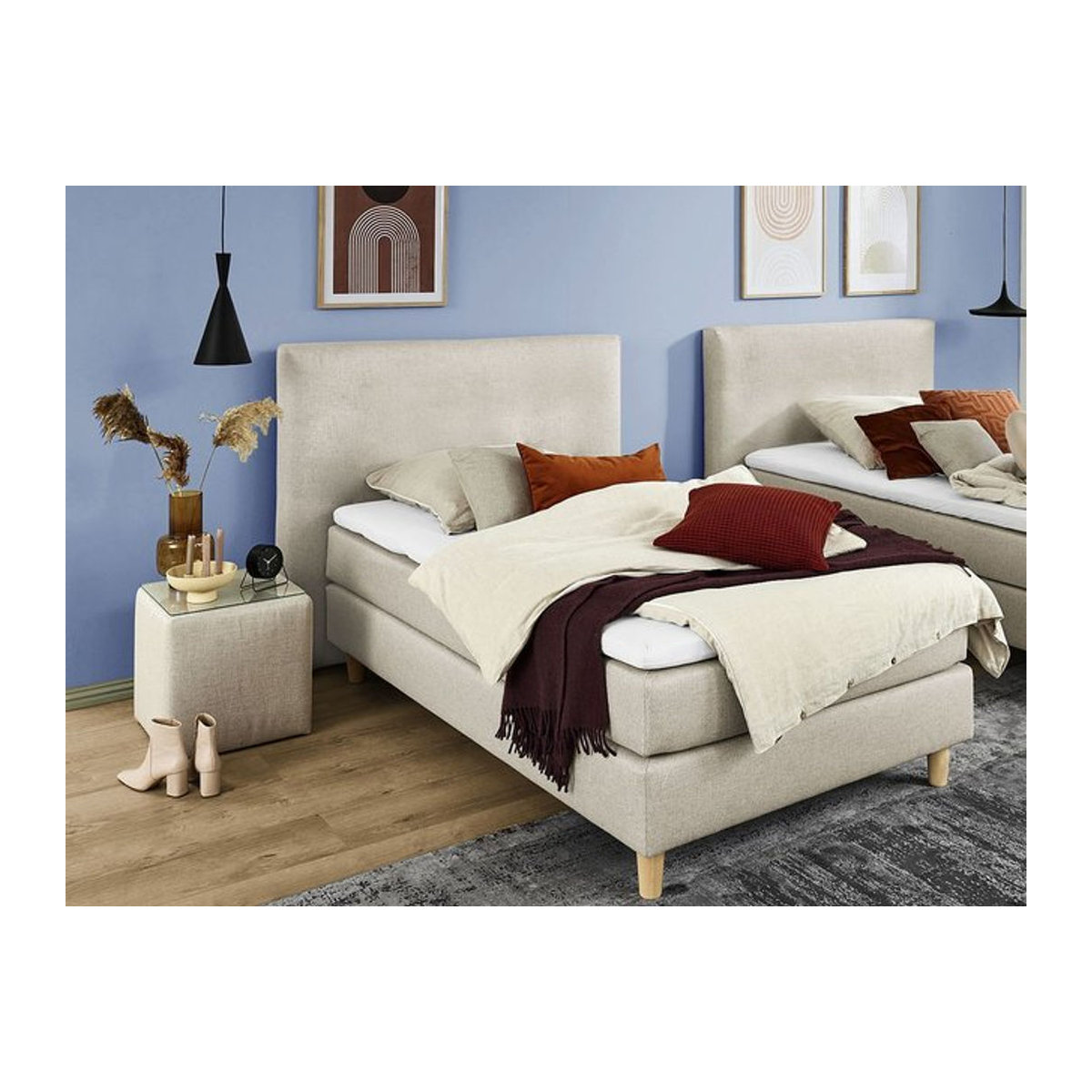 Modernes Boxspringbett Elastoform OSRIC in Anthrazit mit Buche und Polyester-Stoff, B/T/H: 120 x 200 x 105 cm - Bild 1