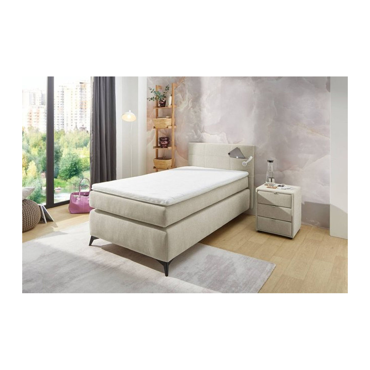 Modernes Boxspringbett Nele in Beige mit Stoff und Metall, Liegefläche B: 100 cm, L: 200 cm - Bild 1