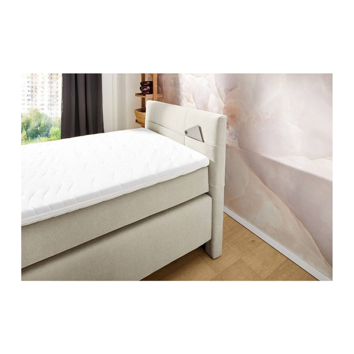 Modernes Boxspringbett Nele in Beige mit Stoff und Metall, Liegefläche B: 100 cm, L: 200 cm - Bild 2