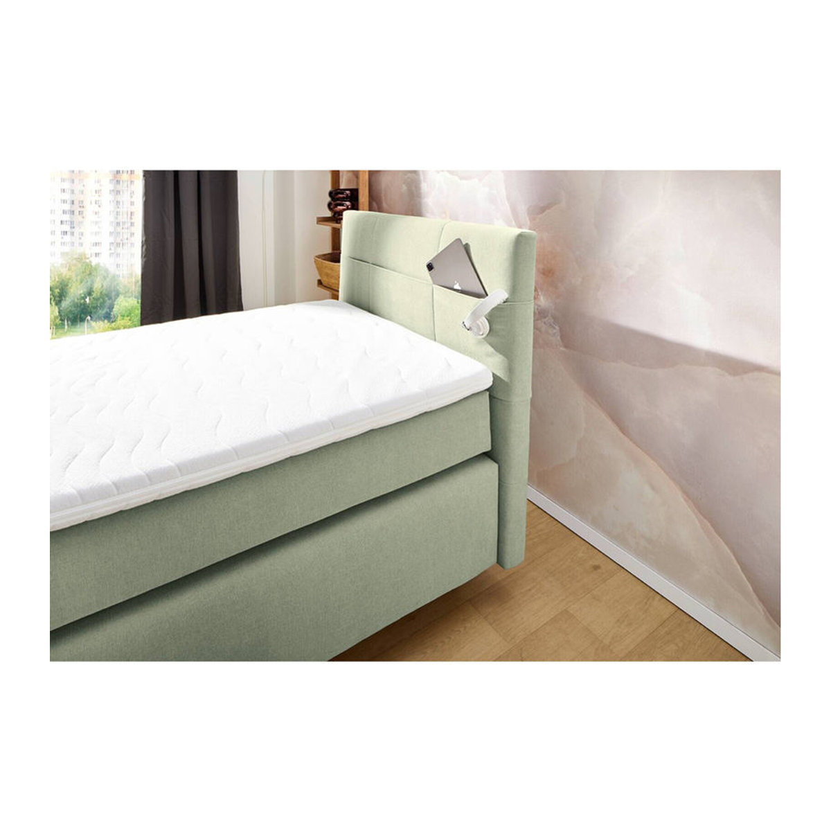Modernes Boxspringbett Nele in Grün mit Liegefläche B: 100 cm, L: 200 cm - Bild 2