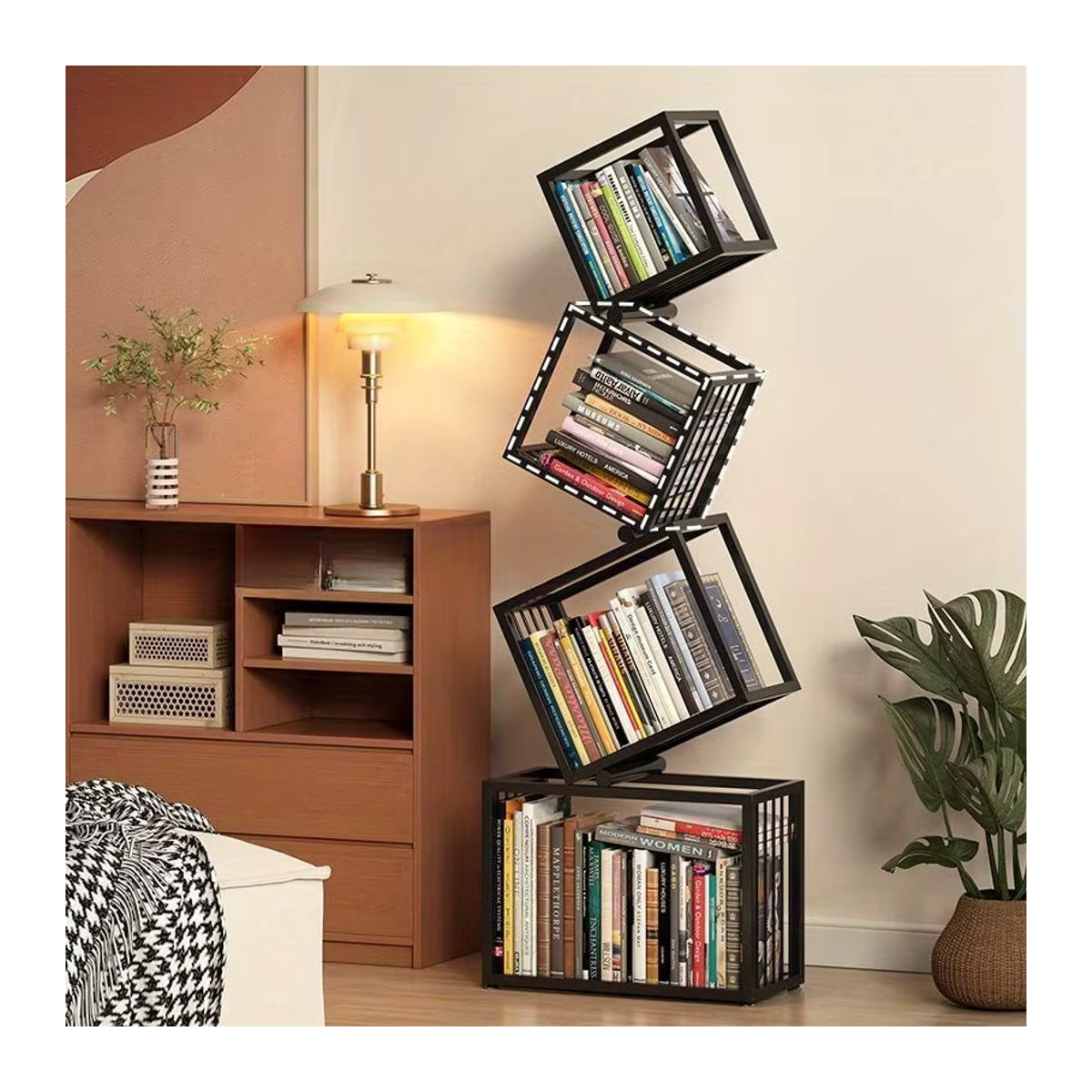 Modernes Bücherregal aus Schmiedeeisen von LIUSHADUOLA in Schwarz, freistehendes vertikales Eckregal für Wohnzimmer und Büro - Bild 2