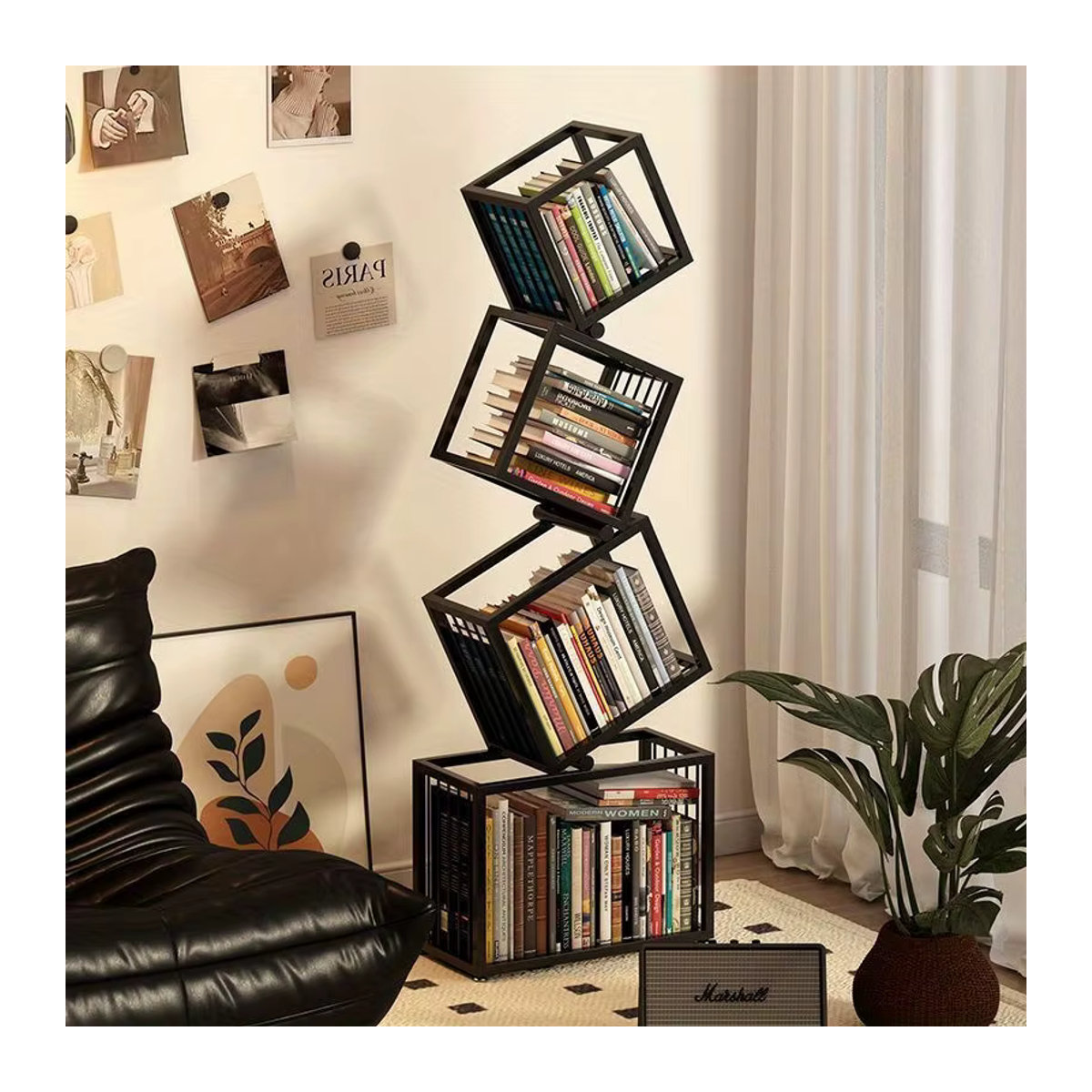 Modernes Bücherregal aus Schmiedeeisen von LIUSHADUOLA in Schwarz, freistehendes vertikales Eckregal für Wohnzimmer und Büro - Bild 3