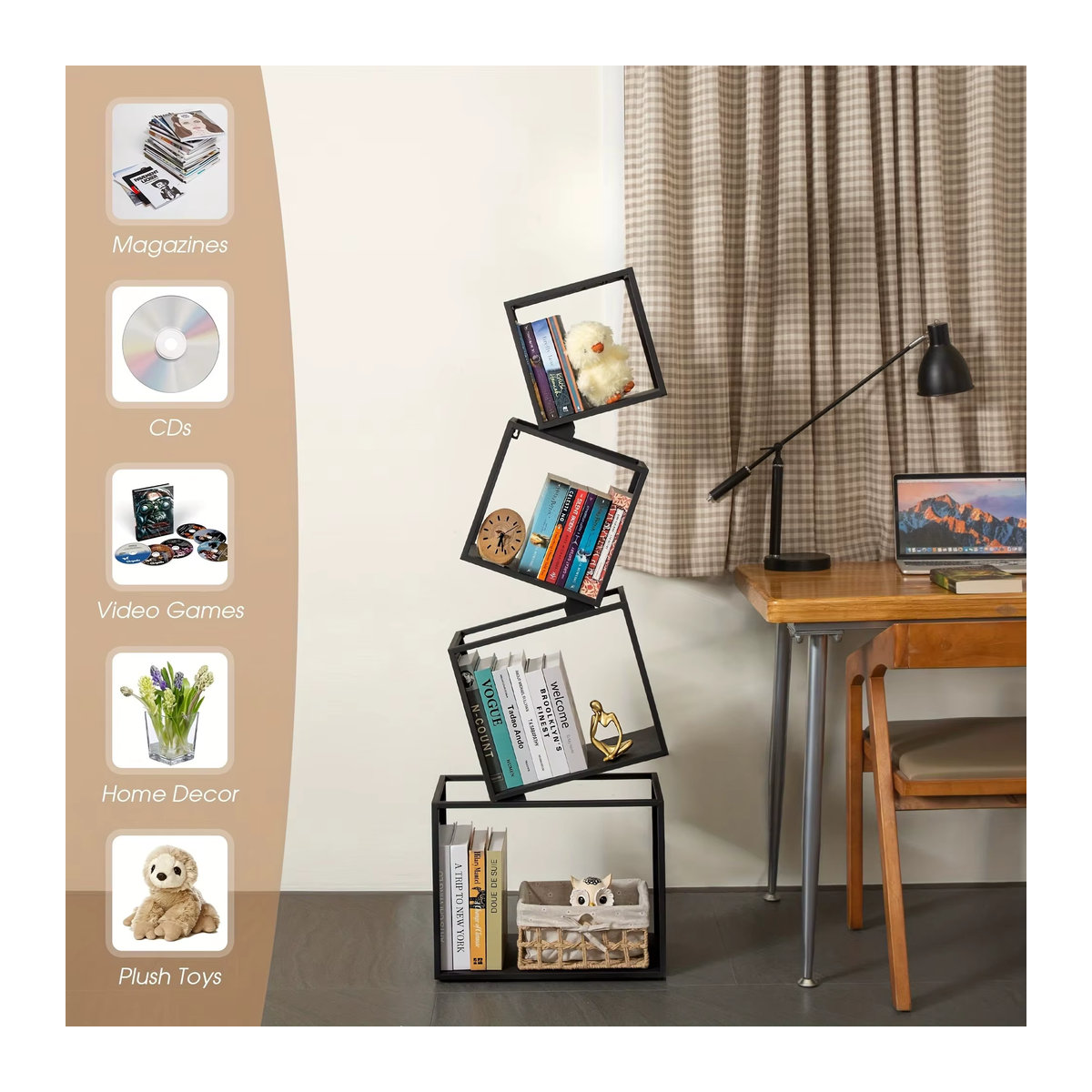 Modernes Bücherregal aus Schmiedeeisen von LIUSHADUOLA in Schwarz, freistehendes vertikales Eckregal für Wohnzimmer und Büro - Bild 4