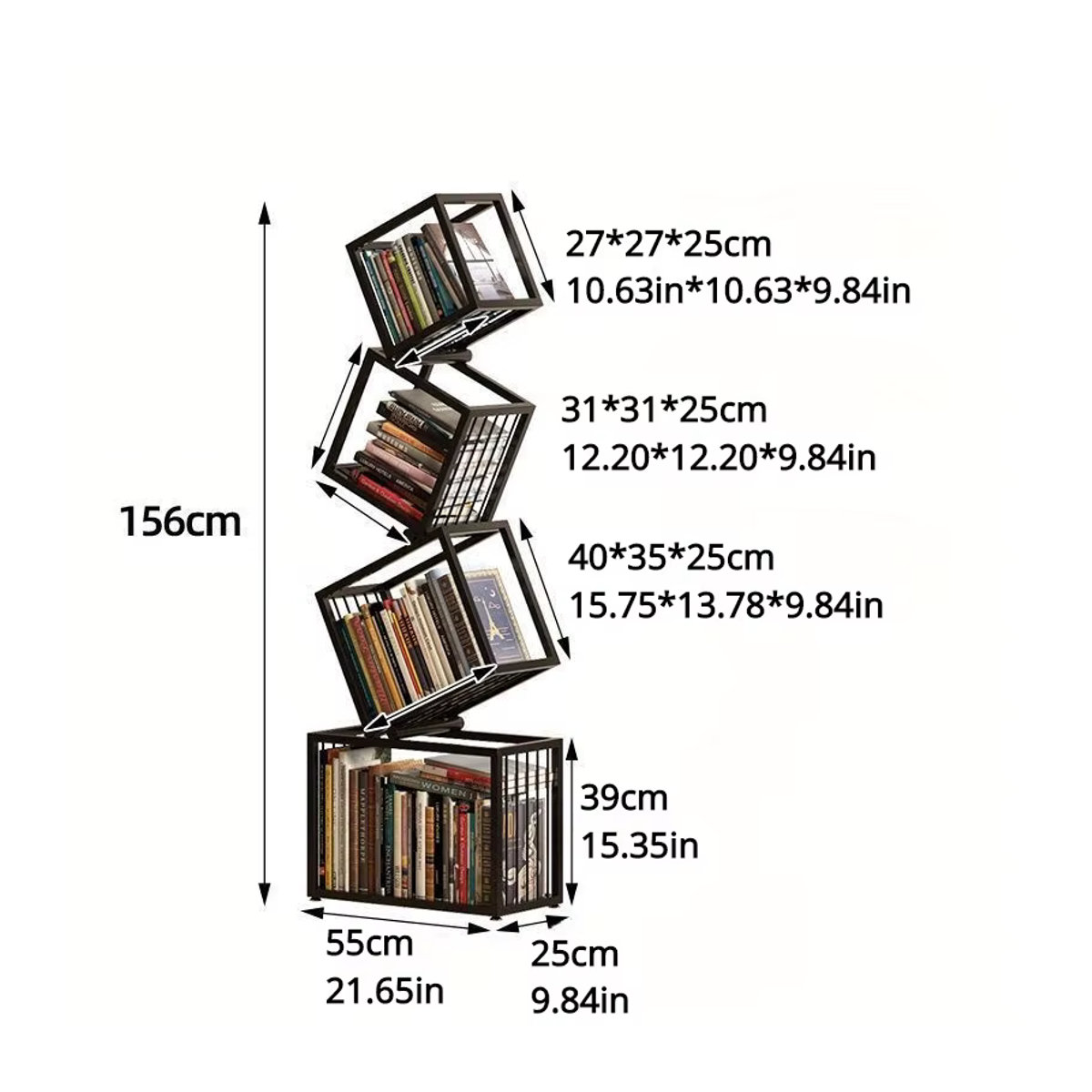 Modernes Bücherregal aus Schmiedeeisen von LIUSHADUOLA in Schwarz, freistehendes vertikales Eckregal für Wohnzimmer und Büro - Bild 5