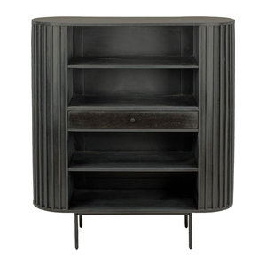 Modernes Bücherregal im Industrial Design aus Massivholz und Metall in Schwarz, freistehend