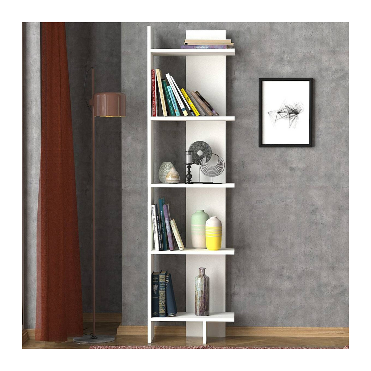 Modernes Bücherregal Perla in Weiß, B/H/T: 48,5 x 170 x 22 cm - Bild 2