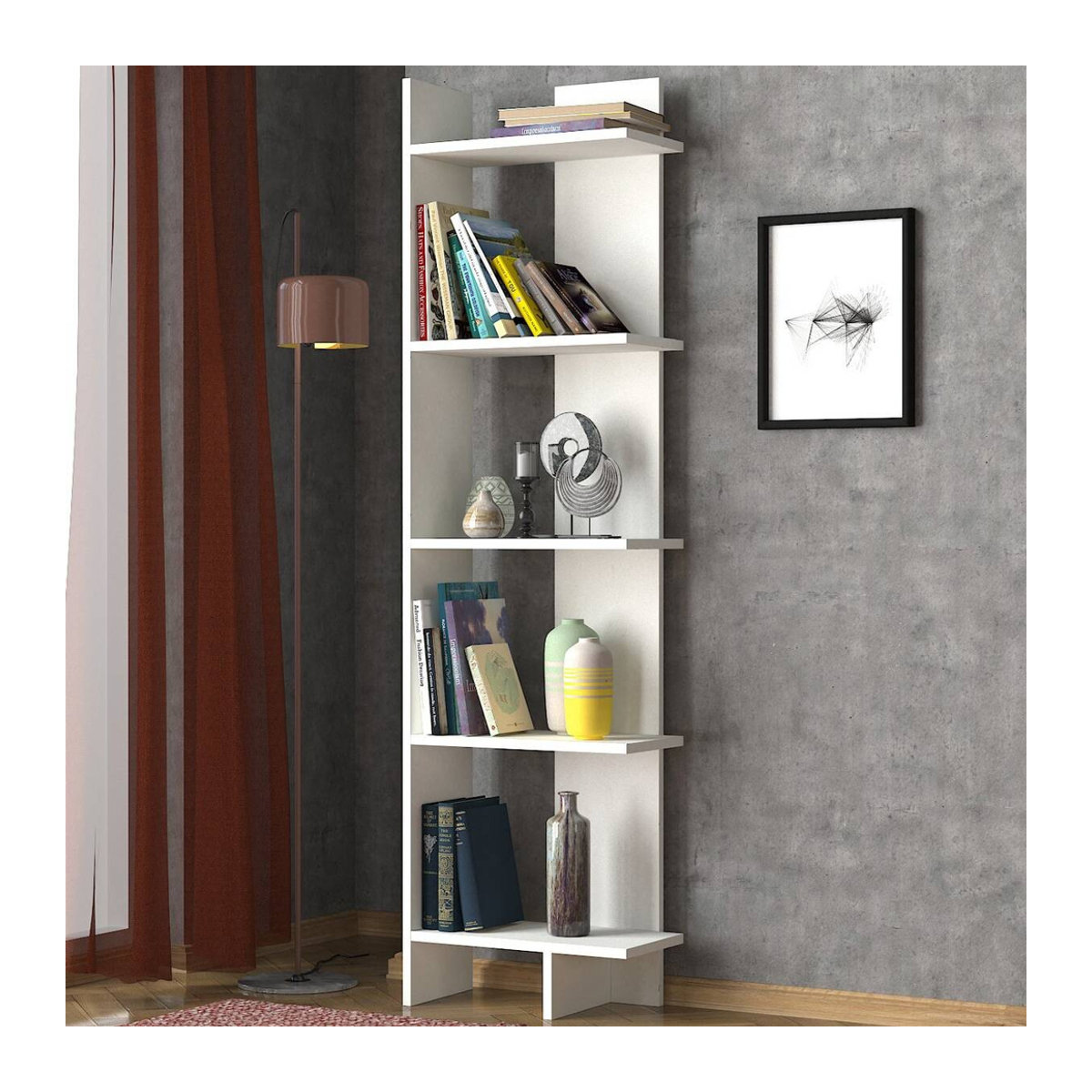 Modernes Bücherregal Perla in Weiß, B/H/T: 48,5 x 170 x 22 cm - Bild 4