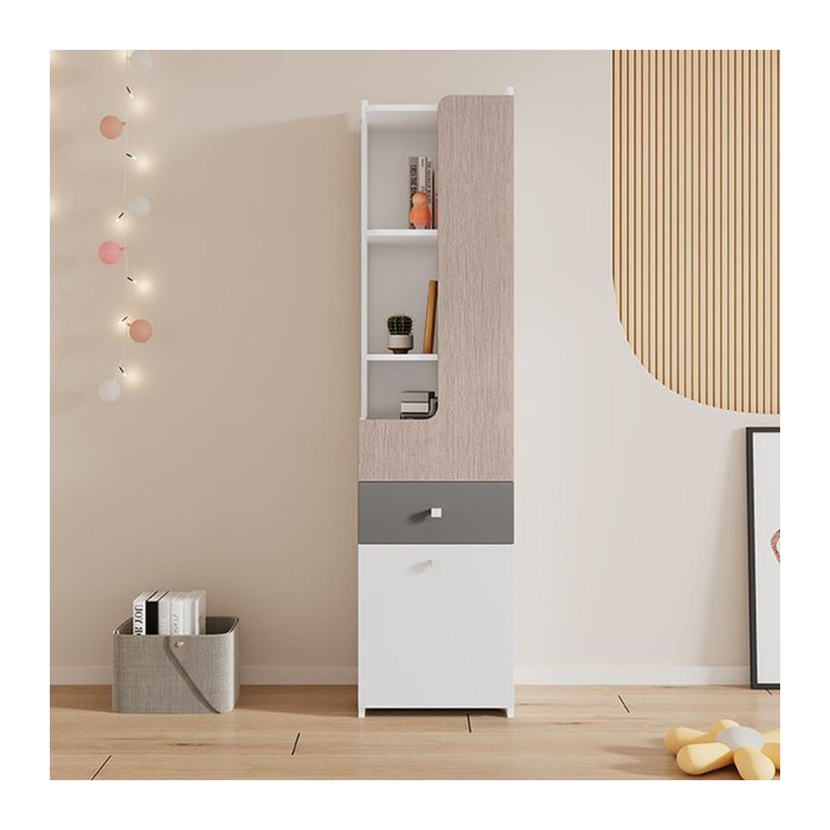 Modernes Bücherregal von Home Enjoy DE in Weiß oder Grau aus Holzwerkstoff, freistehend, B/T/H: 40 x 40 x 184 cm - Bild 1