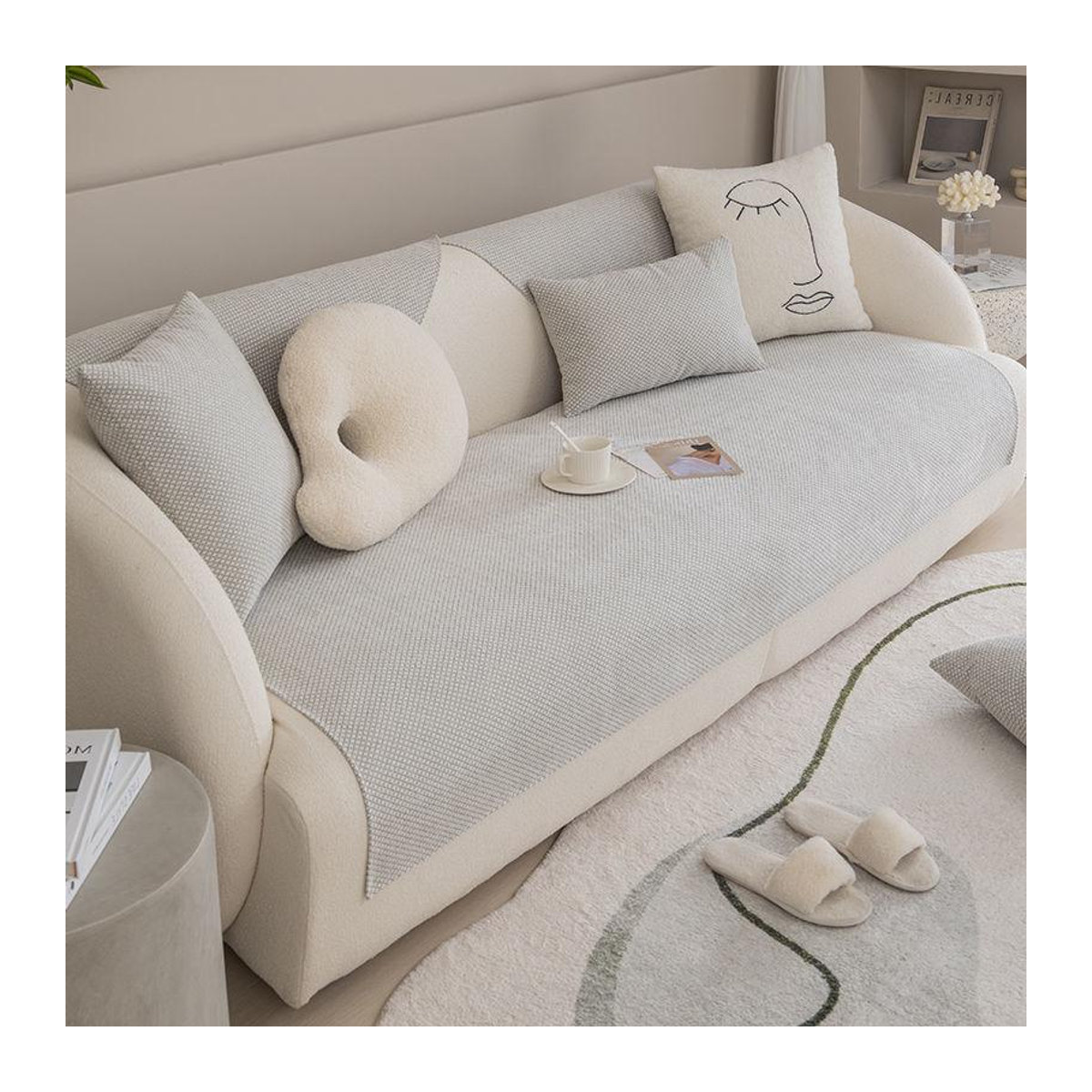 Modernes Chenille Sofakissen mit rutschfester Oberfläche für dein Wohnzimmer, vollflächiger Sofabezug, B/B: 70 x 70 cm - Bild 1