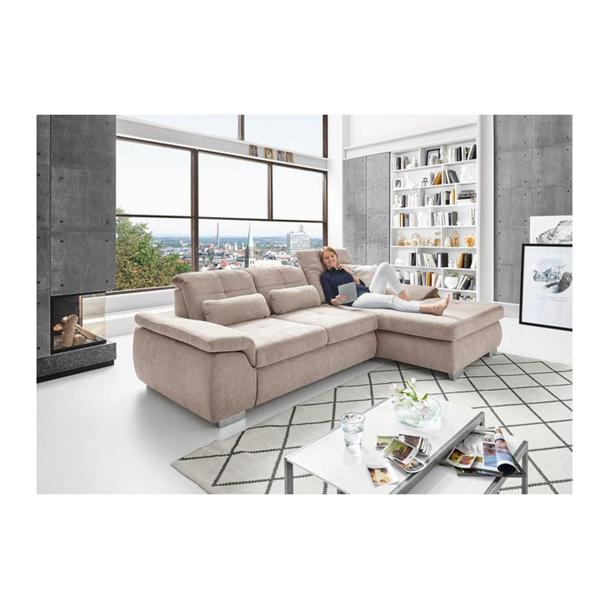 Modernes Ecksofa Massimo in Braun oder Beige aus Stoff - Bild 1