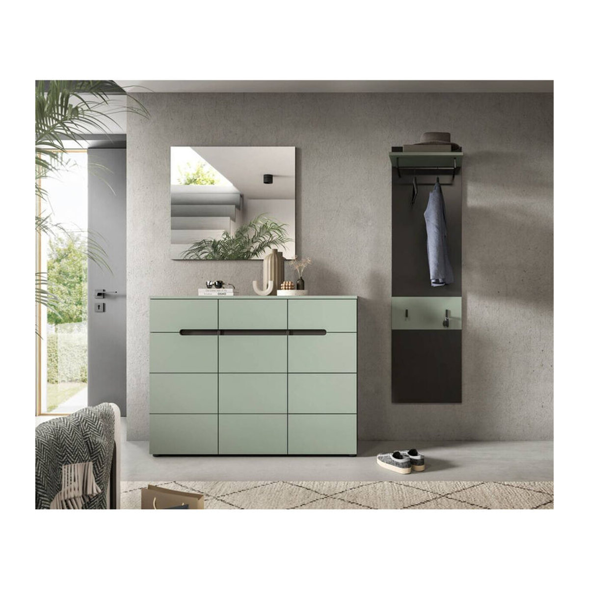 Modernes Garderobenset Canu von xonox.home in Grün und Basaltgrau mit Drehtüren, B/H/T: 180 x 190 x 37 cm - Bild 3