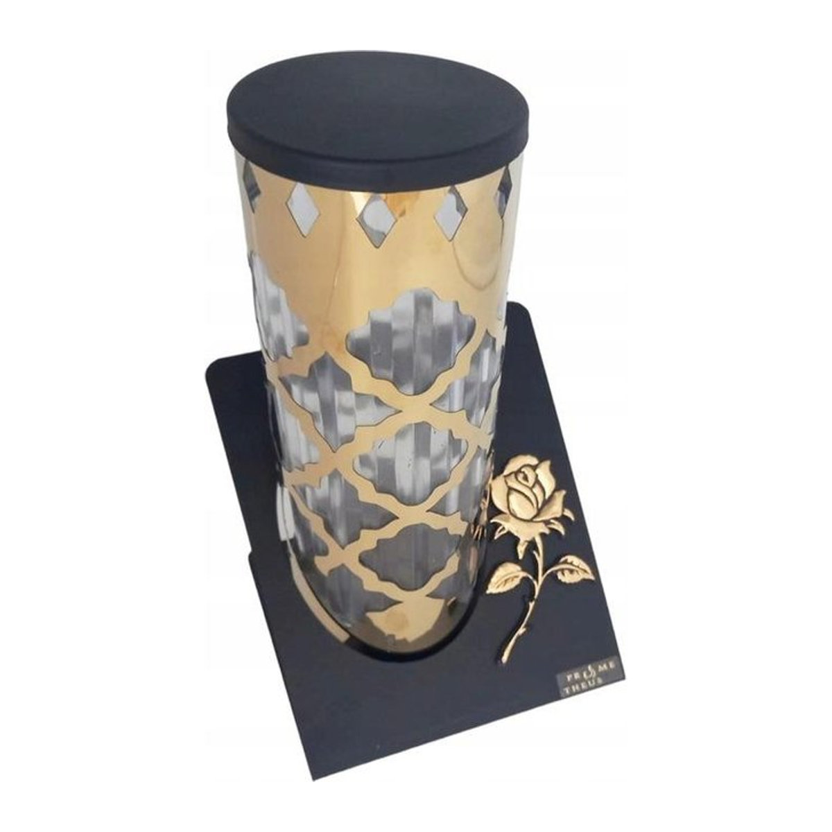 Modernes Grablicht aus Stahl mit Rose in Gold - Bild 1