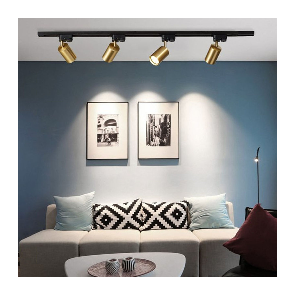 Modernes LED-Schienensystem von Timebus mit GU10 Scheinwerfern in Gold für Wohnzimmer, Küche oder Shop - Bild 1