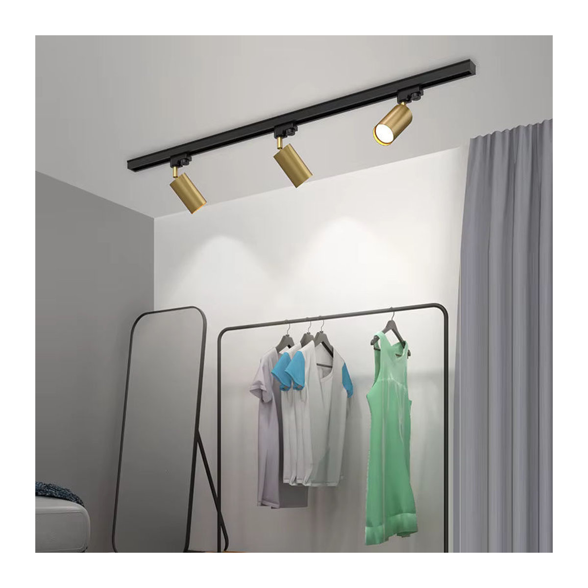 Modernes LED-Schienensystem von Timebus mit GU10 Scheinwerfern in Gold für Wohnzimmer, Küche oder Shop - Bild 2