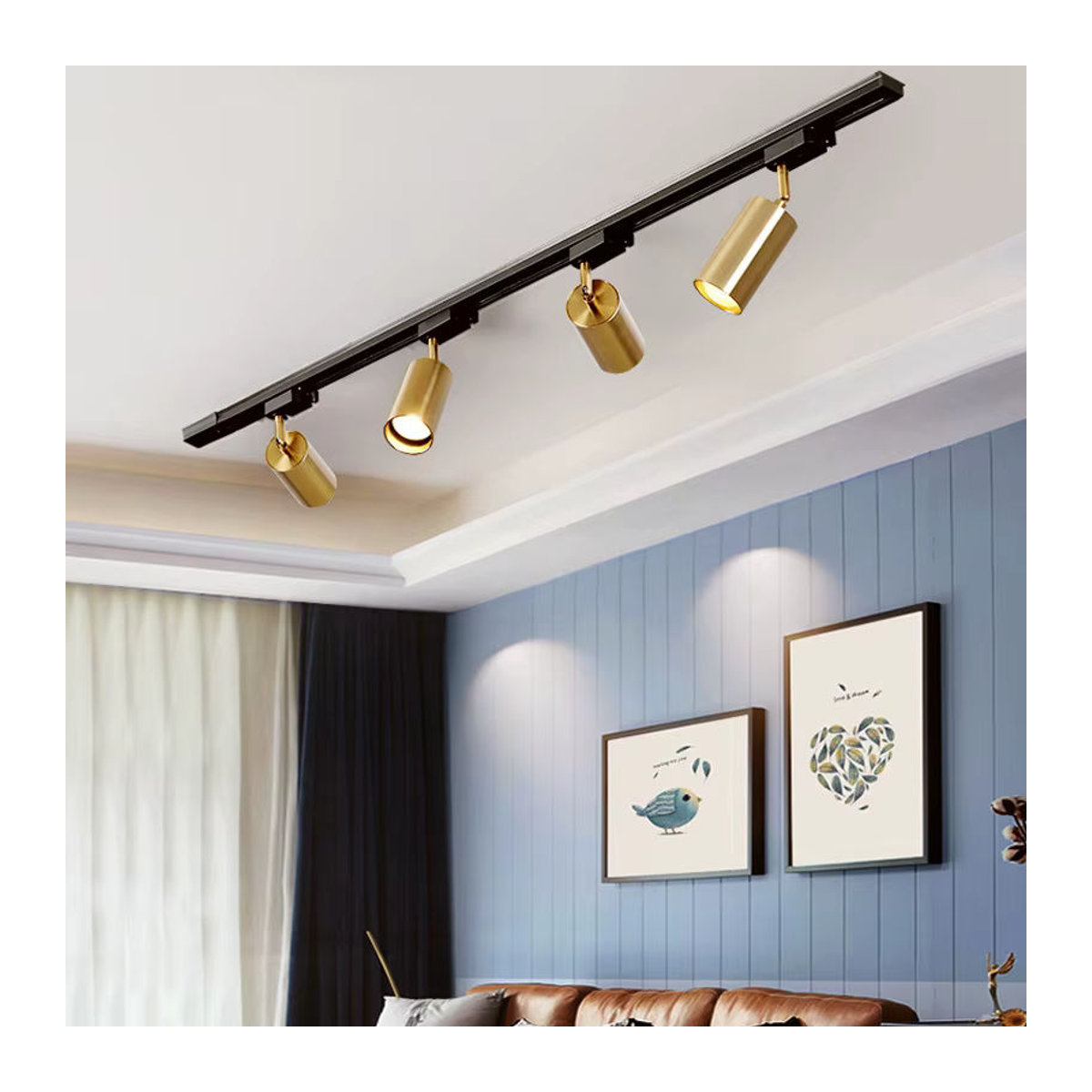Modernes LED-Schienensystem von Timebus mit GU10 Scheinwerfern in Gold für Wohnzimmer, Küche oder Shop - Bild 3