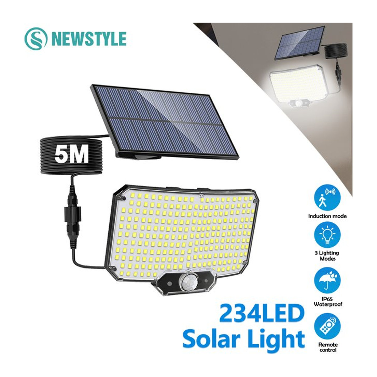 Modernes LED Solar-Flutlicht mit Bewegungsmelder als wasserdichter Außenstrahler in Schwarz - Bild 1