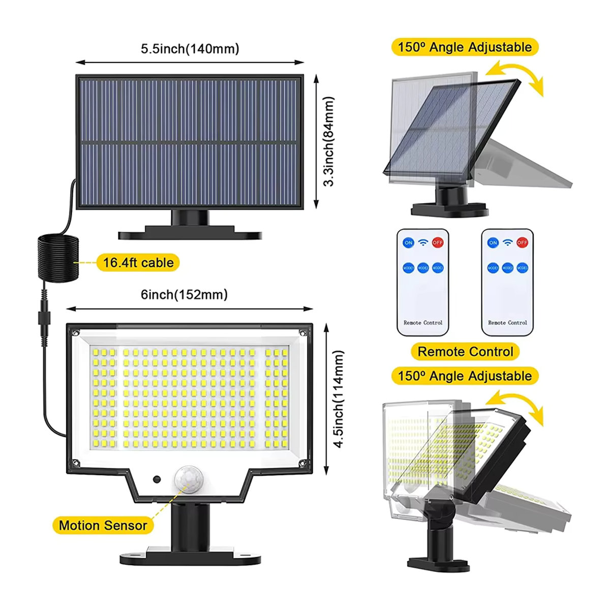 Modernes LED Solar-Flutlicht mit Bewegungsmelder als wasserdichter Außenstrahler in Schwarz - Bild 4