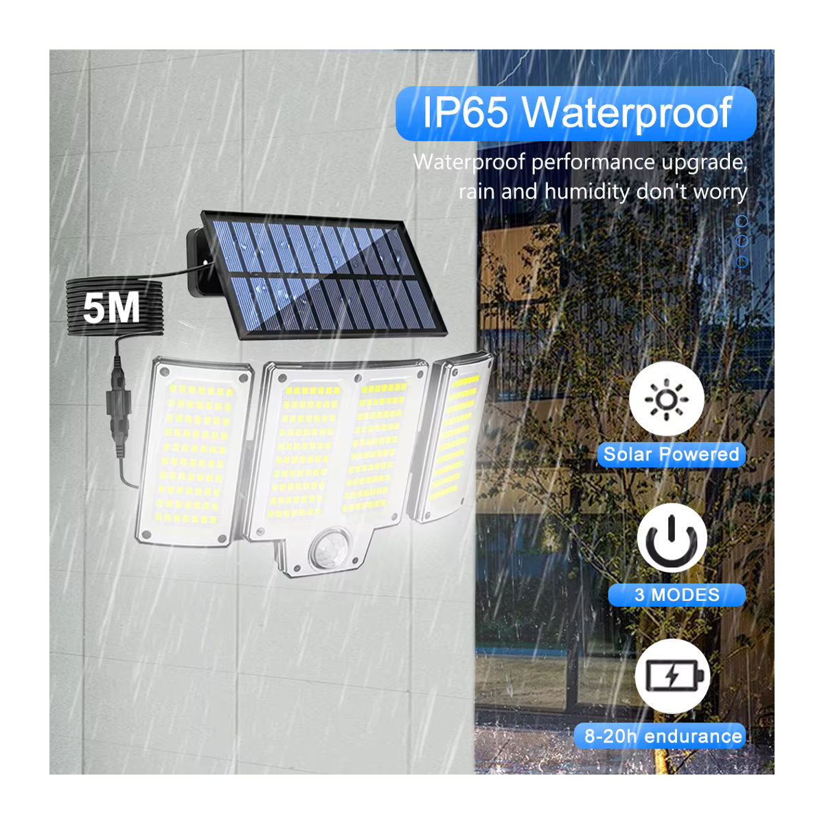 Modernes LED Solar-Flutlicht mit Bewegungsmelder als wasserdichter Außenstrahler in Schwarz - Bild 6