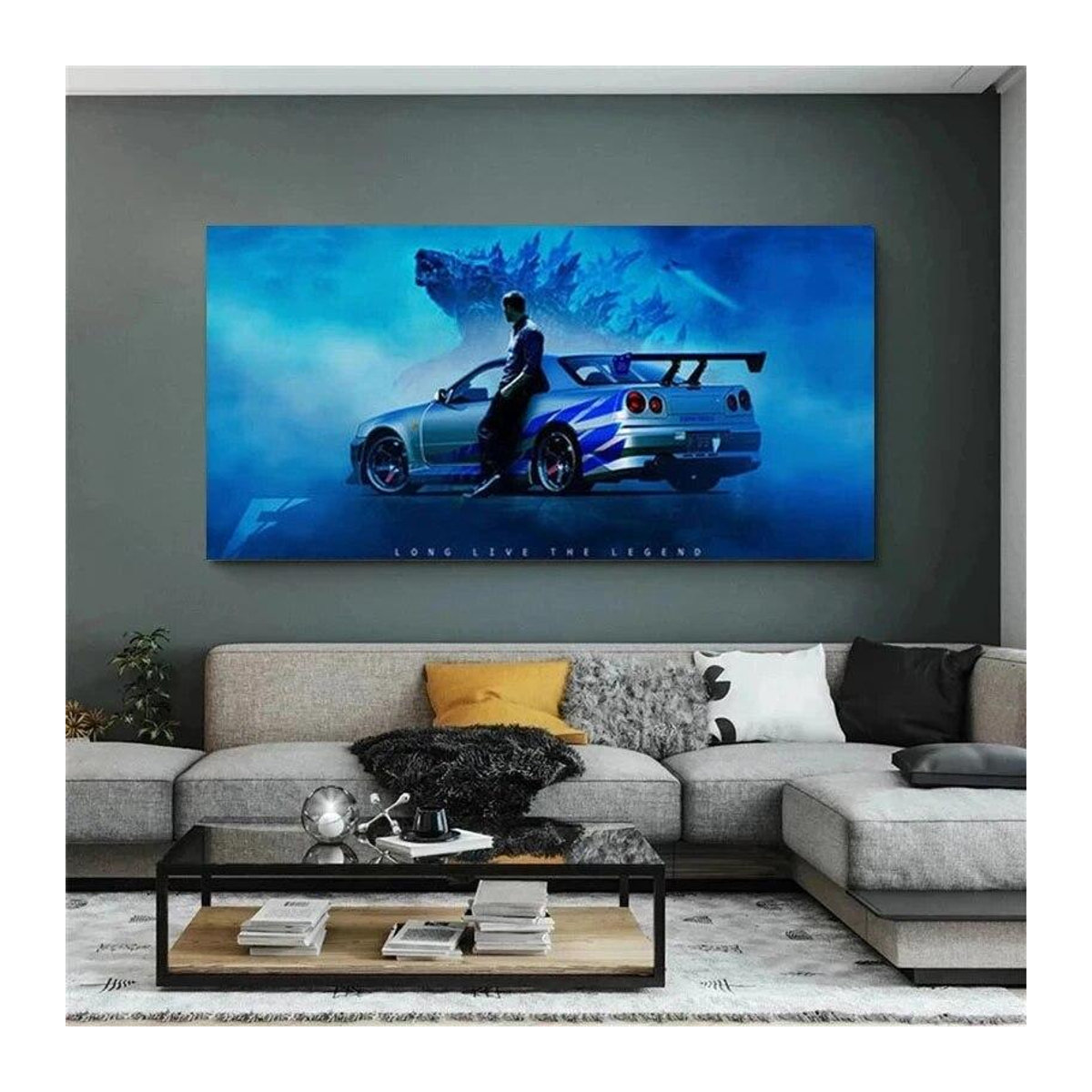 Modernes Leinwandgemälde Nissan Skyline GTR R34 Auto Wandkunst in Blau, Rahmenlos, Breite: 40 cm, Höhe: 80 cm - Bild 4