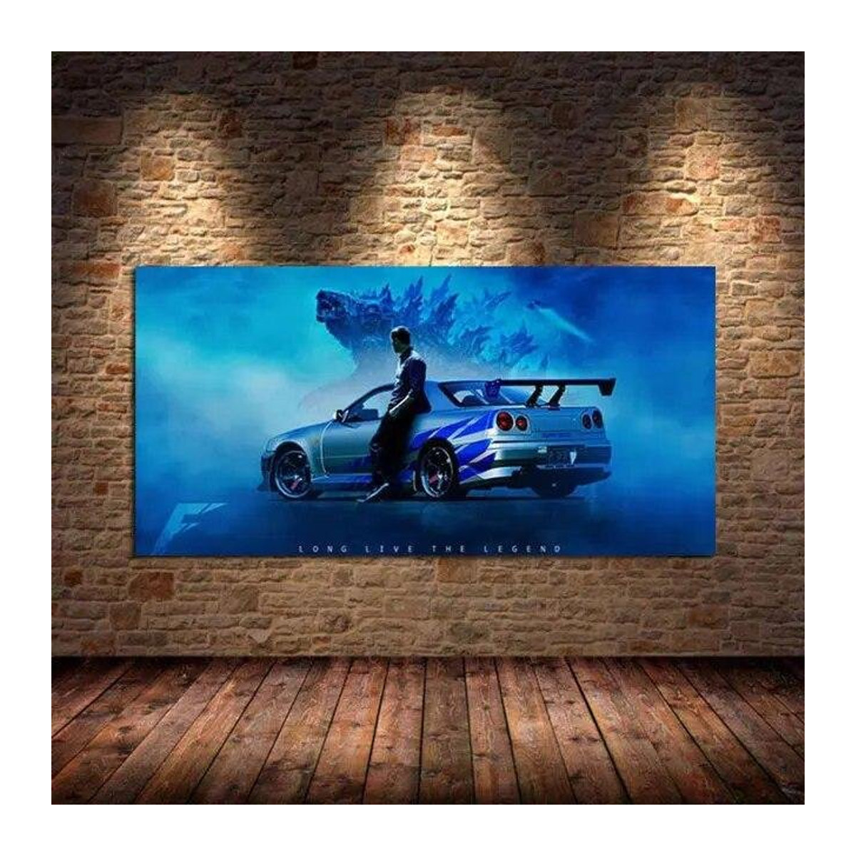 Modernes Leinwandgemälde Nissan Skyline GTR R34 Auto Wandkunst in Blau, Rahmenlos, Breite: 50 cm, Höhe: 150 cm - Bild 1