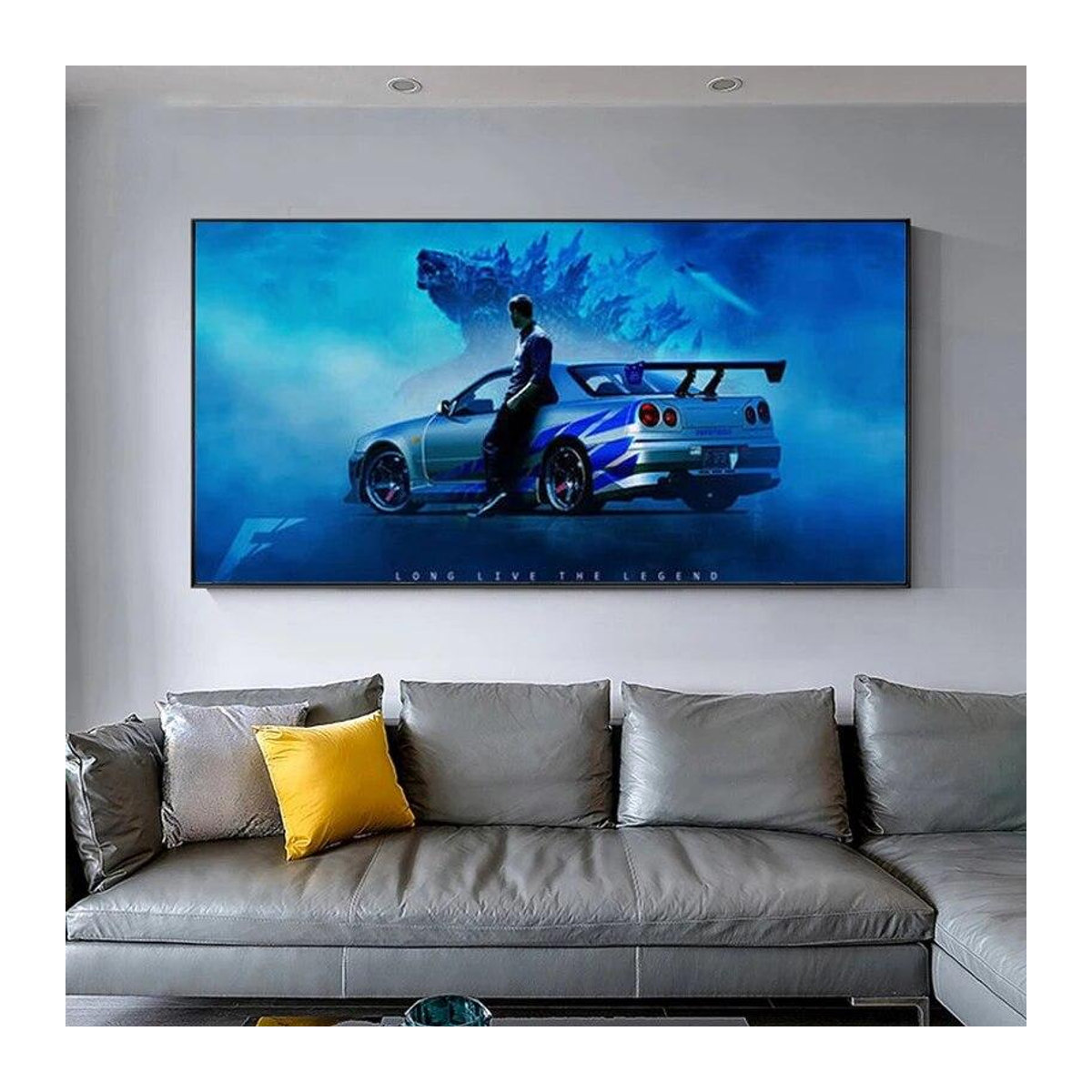 Modernes Leinwandgemälde Nissan Skyline GTR R34 Auto Wandkunst in Blau, Rahmenlos, Breite: 50 cm, Höhe: 150 cm - Bild 2
