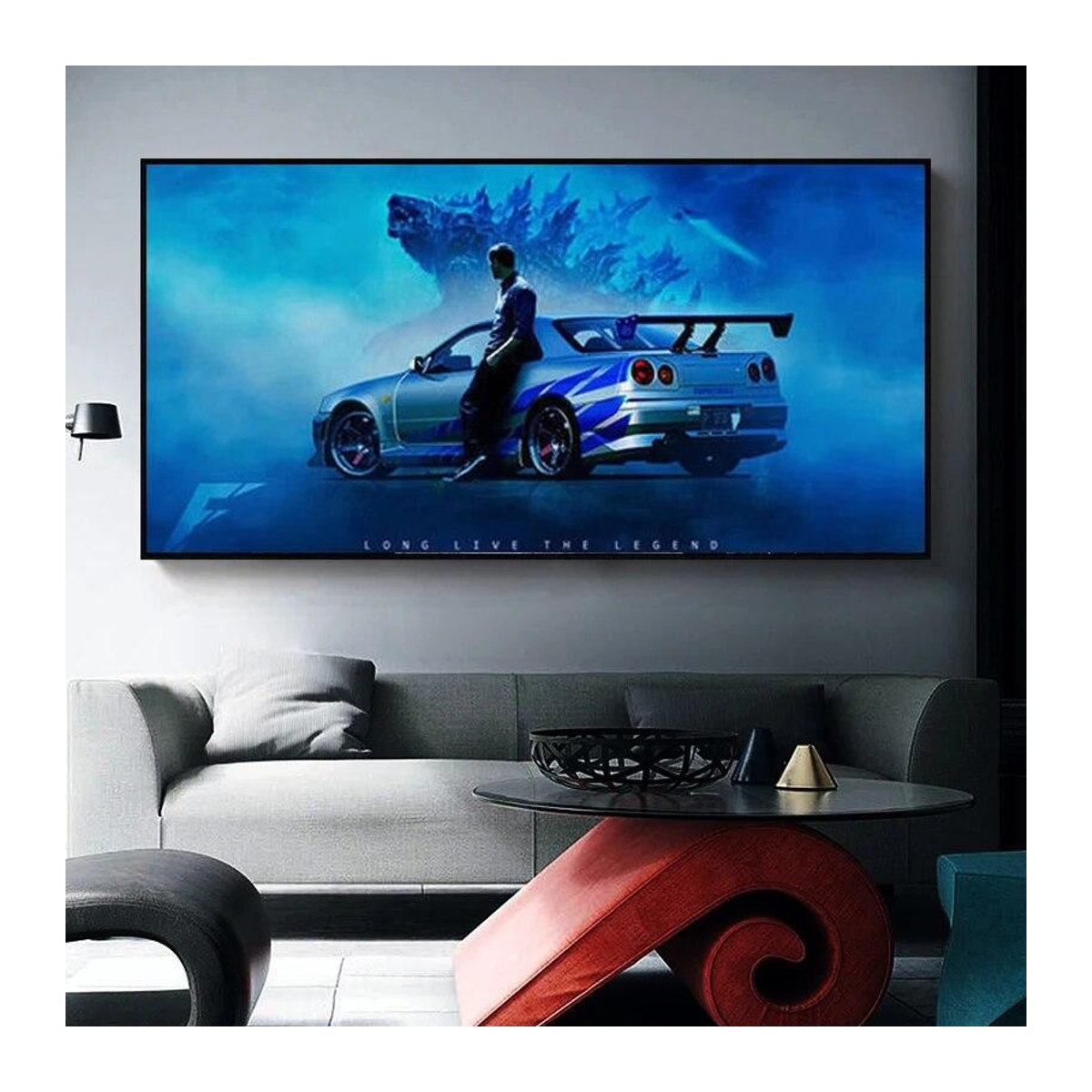 Modernes Leinwandgemälde Nissan Skyline GTR R34 Auto Wandkunst in Blau, Rahmenlos, Breite: 50 cm, Höhe: 150 cm - Bild 3