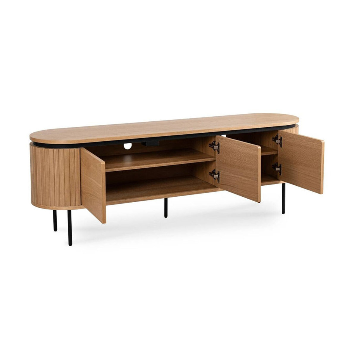 Modernes Lowboard WIPMEB aus Holzwerkstoff und Metall in Eiche Natur und Schwarz, B/H/T: 160 x 55 x 40 cm - Bild 3