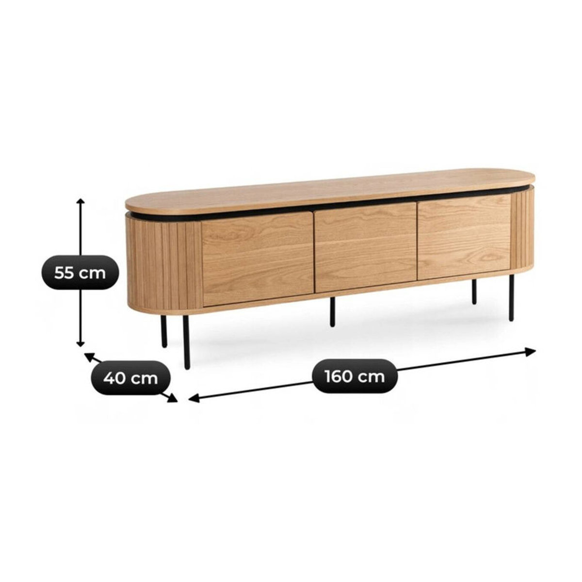 Modernes Lowboard WIPMEB aus Holzwerkstoff und Metall in Eiche Natur und Schwarz, B/H/T: 160 x 55 x 40 cm - Bild 4