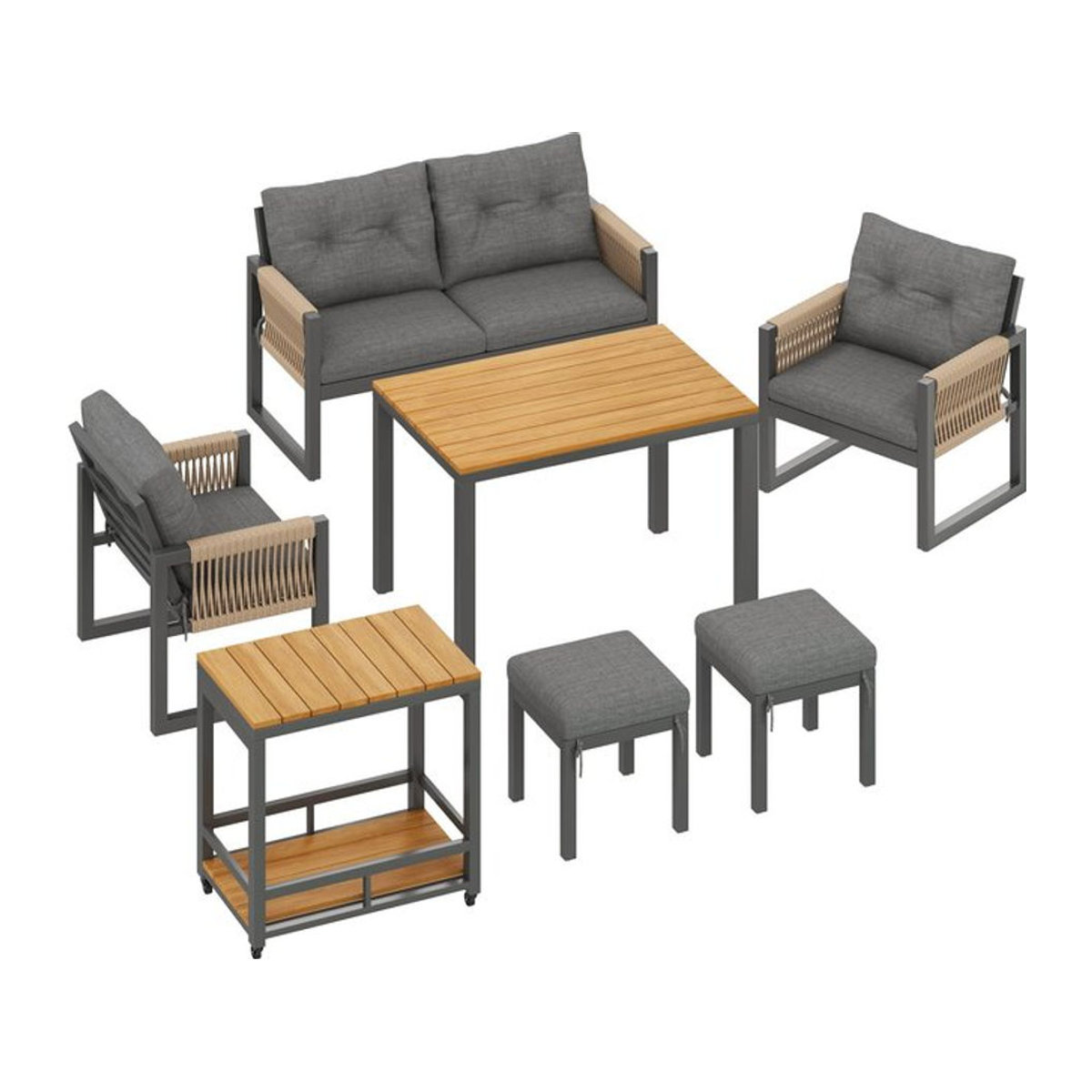 Modernes Outdoor-Sofa-Set von GL Store mit Polyrattan-Geflecht, abnehmbarem Tisch und dicken Polsterkissen in Grau und Naturfarben - Bild 1