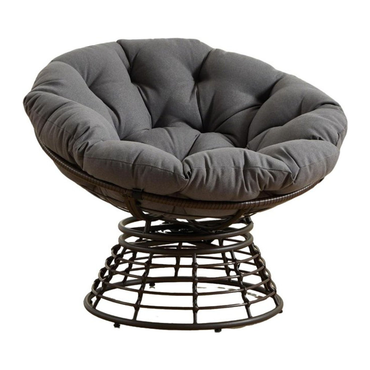 Modernes Papasan-Loungesessel W2021 mit 360 Grad Drehbarkeit und dickem Polyester-Kissen in Grau, B/T/H: 92 x 92 x 67 cm - Bild 1