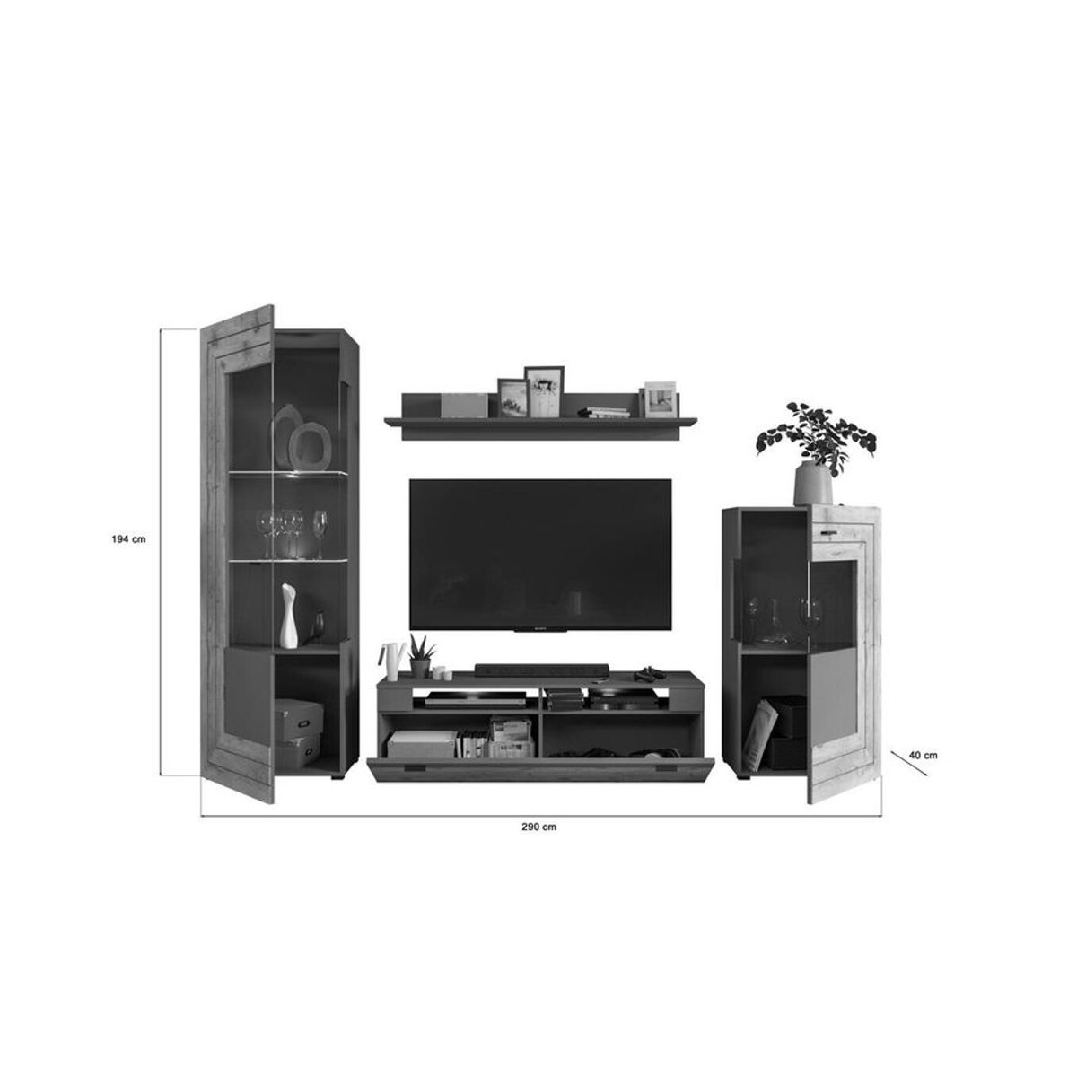 Modernes Regalsystem Freno von xonox.home in Grau, B/H/T: 290 x 194 x 40 cm - Bild 3