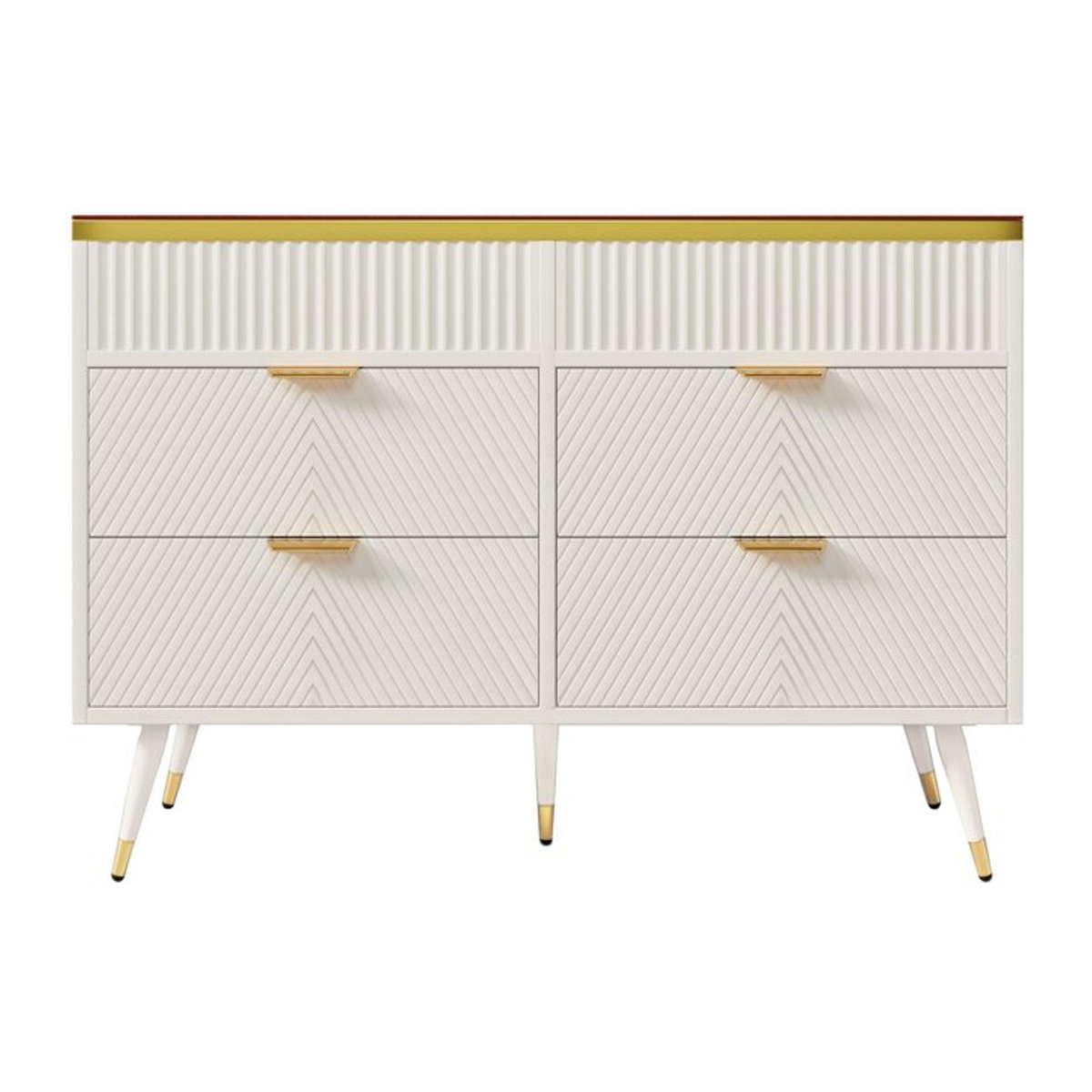 Modernes Sideboard AB Store mit 6 Schubladen und Bernstein Glas in Weiß, B/T/H: 120 x 40 x 76 cm - Bild 1
