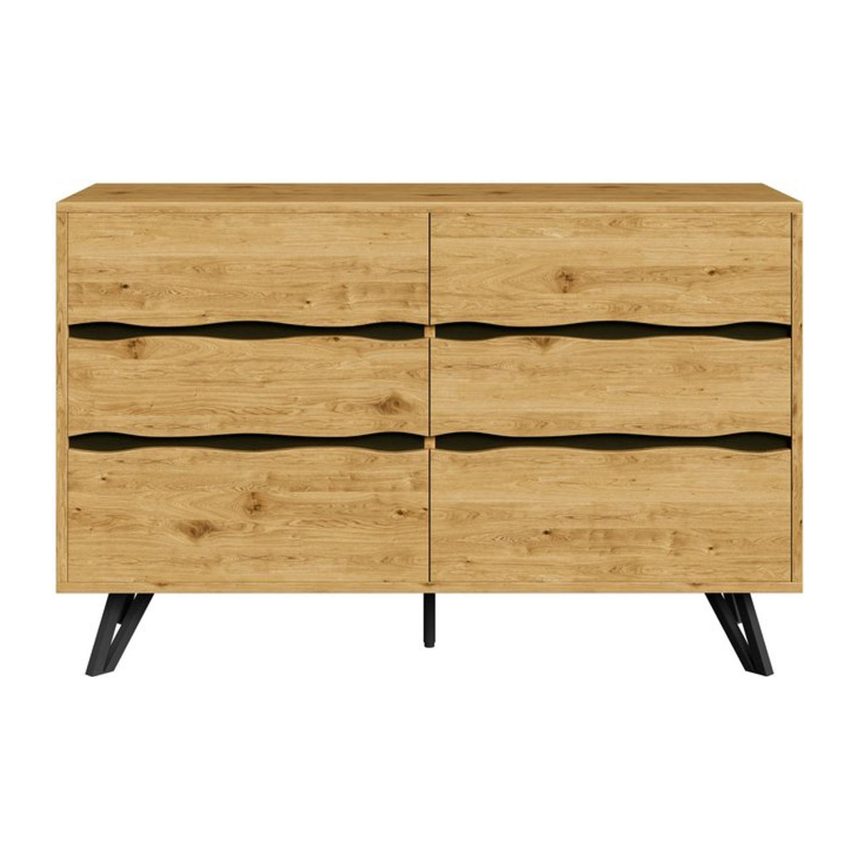Modernes Sideboard GL Store im Industrial Design mit 6 Schubladen aus Holzwerkstoff und Metallfüßen, Natur, B/T/H: 120 x 40 x 75,5 cm - Bild 1