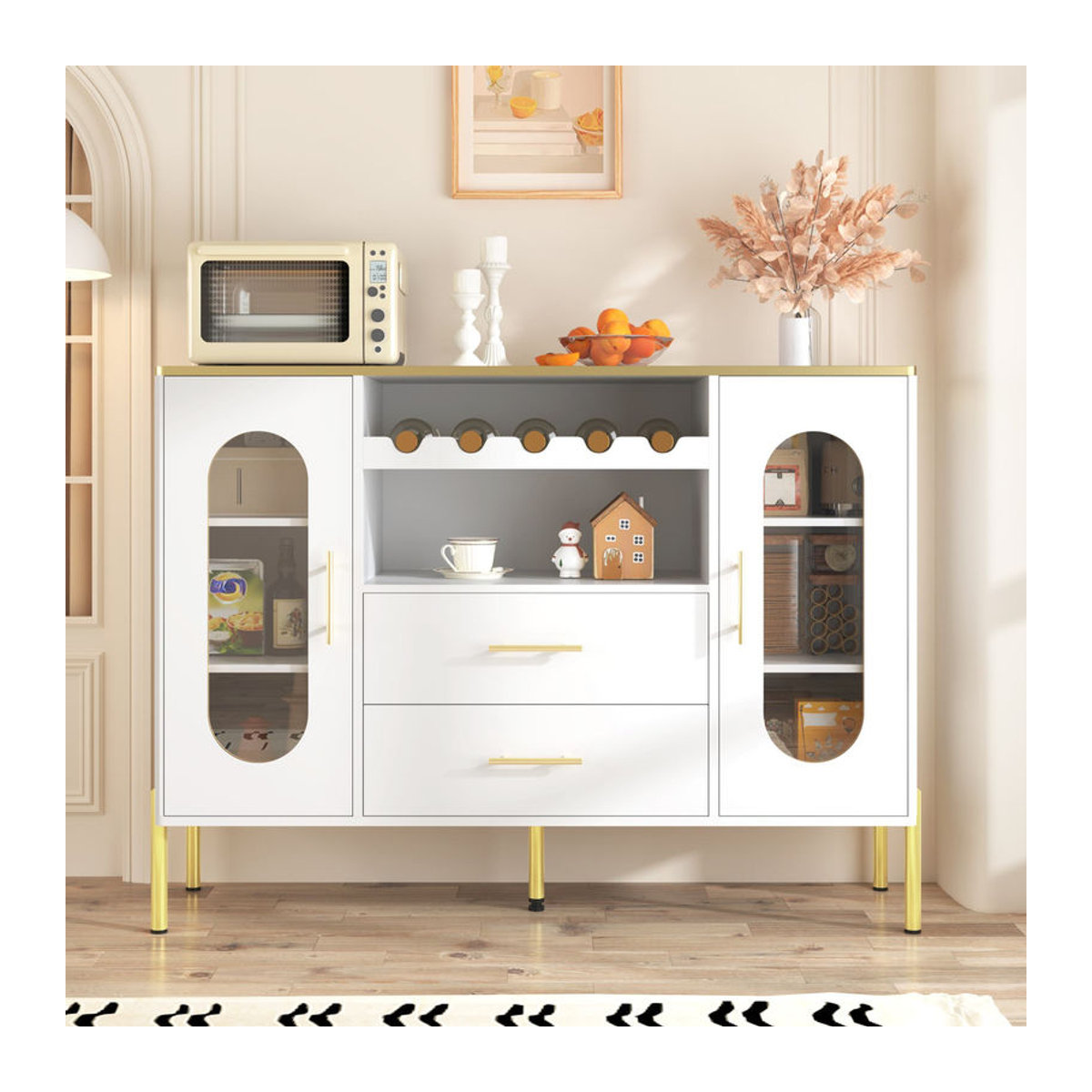 Modernes Sideboard von GL Store in Weiß mit Glasfronten und Weinregal, B/T/H: 120 x 38 x 90 cm - Bild 2