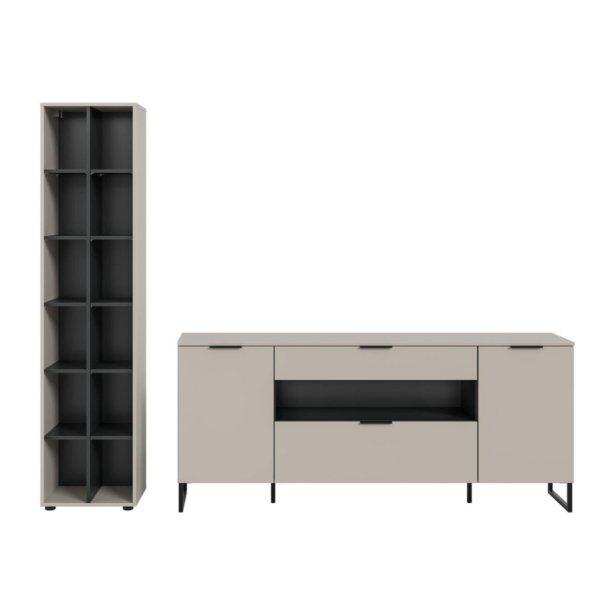 Modernes Sideboard Wohnwand Noida von xonox.home in Kaschmirgrau und Schwarz, B/H/T: 245 x 192 x 41 cm - Bild 2