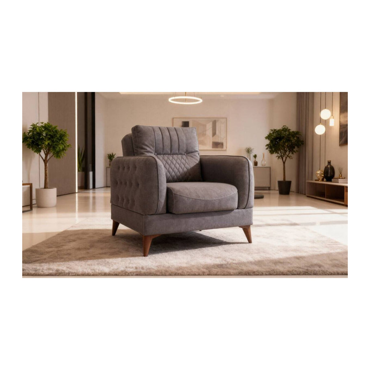 Modernes Sofa Mislina 3-2-1 aus Microfaser in Blaugrau - Bild 1