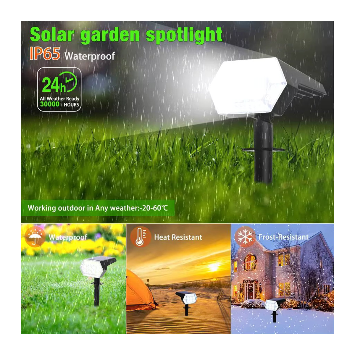 Modernes Solar-Landschaftsstrahler Set mit 108 LEDs in Schwarz, warmweißes Licht, IP65 wasserdicht, verstellbare Gartendekoration für den Außenbereich - Bild 3