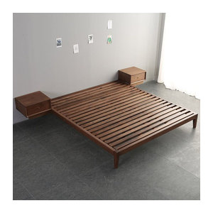 Modernes Tatami-Massivholzbett aus Walnussholz im japanischen Design ohne Rückenlehne