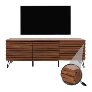 Modernes TV-Lowboard MCW-M49 in Nussbaum-Optik mit 3D-Design Staufächern, B/T/H: 142 x 44 x 52 cm